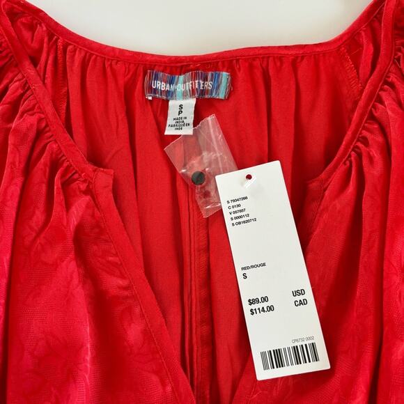 Urban Outfitters Rebecca Red Long Sleeve Jacquard Boho Holiday Mini Dress Small - Picture 3 of 13